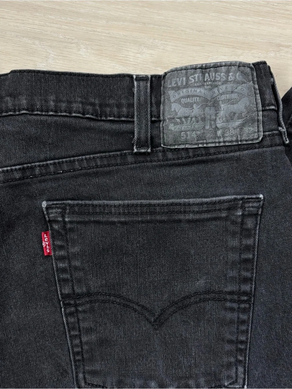 Levi's 514 Straight Black Wash Stretch Jeans Men's W38 L32 Dark Wash Denim